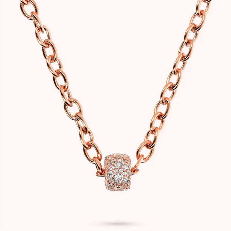 Bronzallure - Collana Catena Rolo Ovale con Rondella in Pavé di Cubic Zironia - WSBZ02377.WHITE-CZ