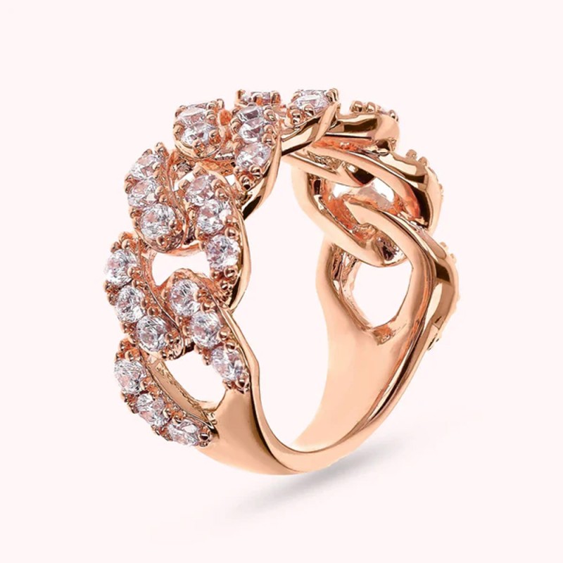 Bronzallure - Anello a Fascia Catena Grumetta Squadrata con Pavé di Cubic Zirconia - WSBZ02329.WHI-CZ-16