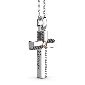 Collana Zancan in argento con pendente a croce e vite in oro rosa - EXC540R